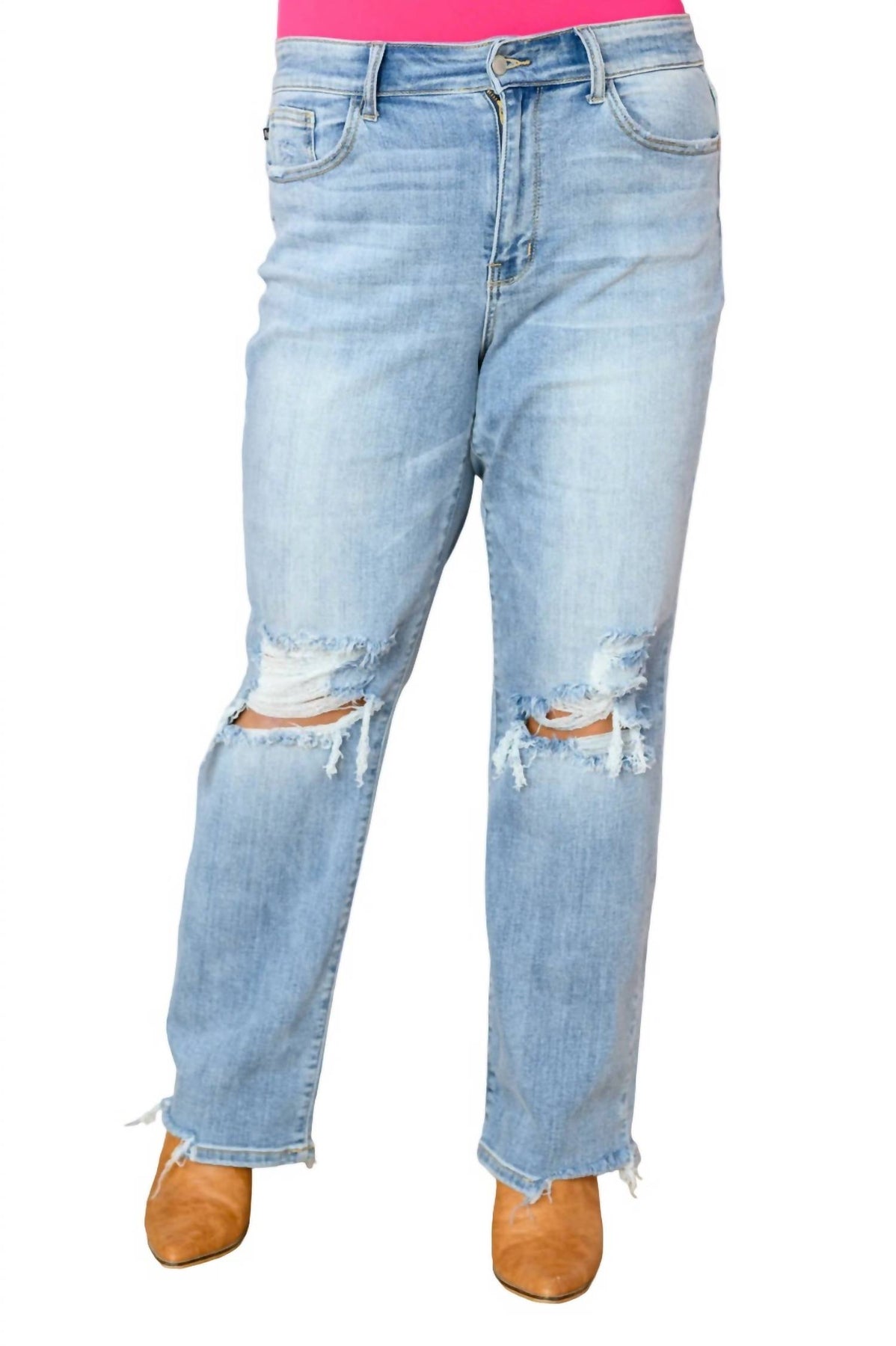 Hoher Bund 90's Straight Jeans in leichter Waschung