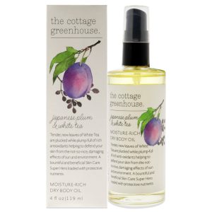 Feuchtigkeitsreiches, trockenes Körperöl – Japanische Pflaume und Weißer Tee von The Cottage Greenhouse für Unisex – 4 oz Öl