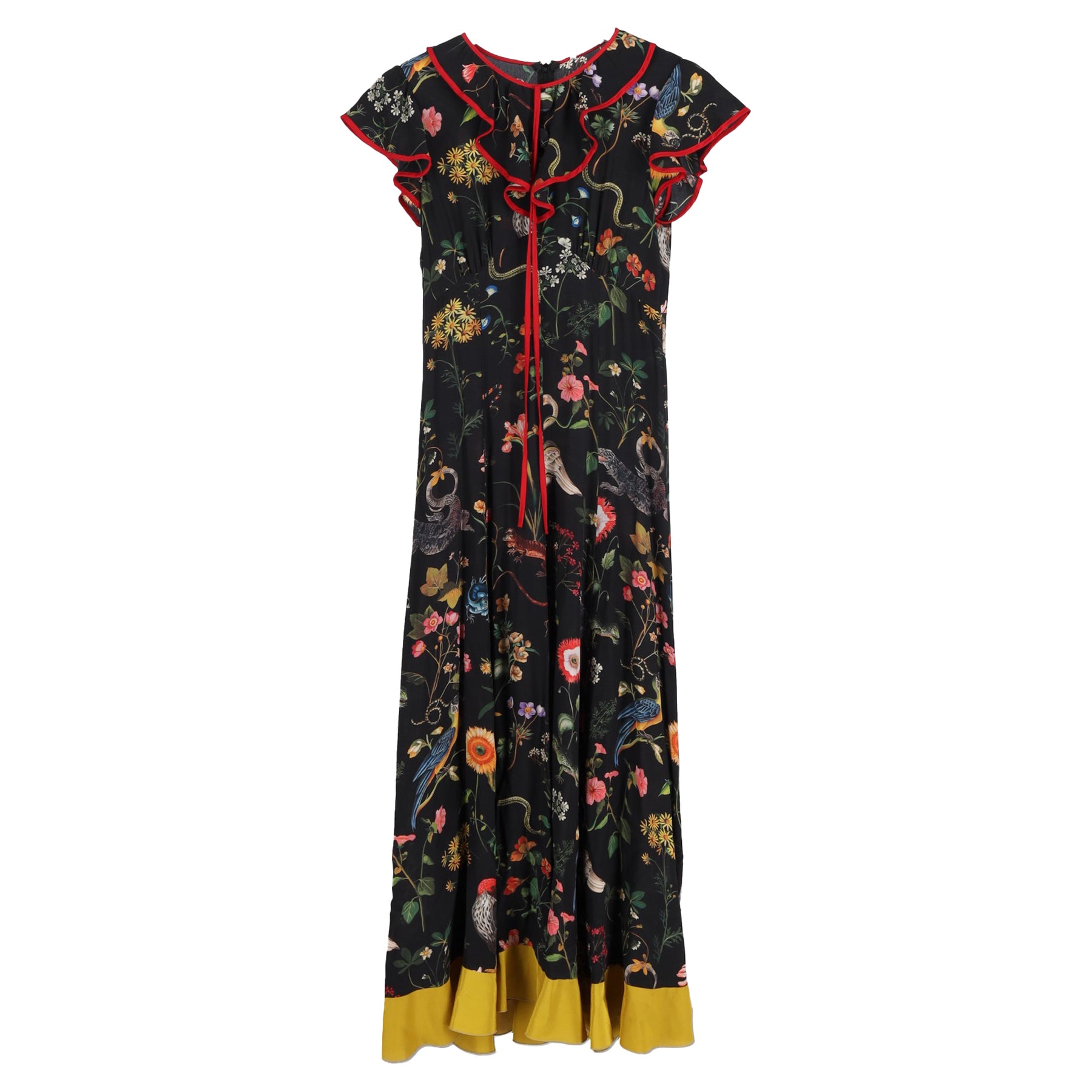 Red Valentino Maxikleid mit Blumenmuster in schwarzer Seide