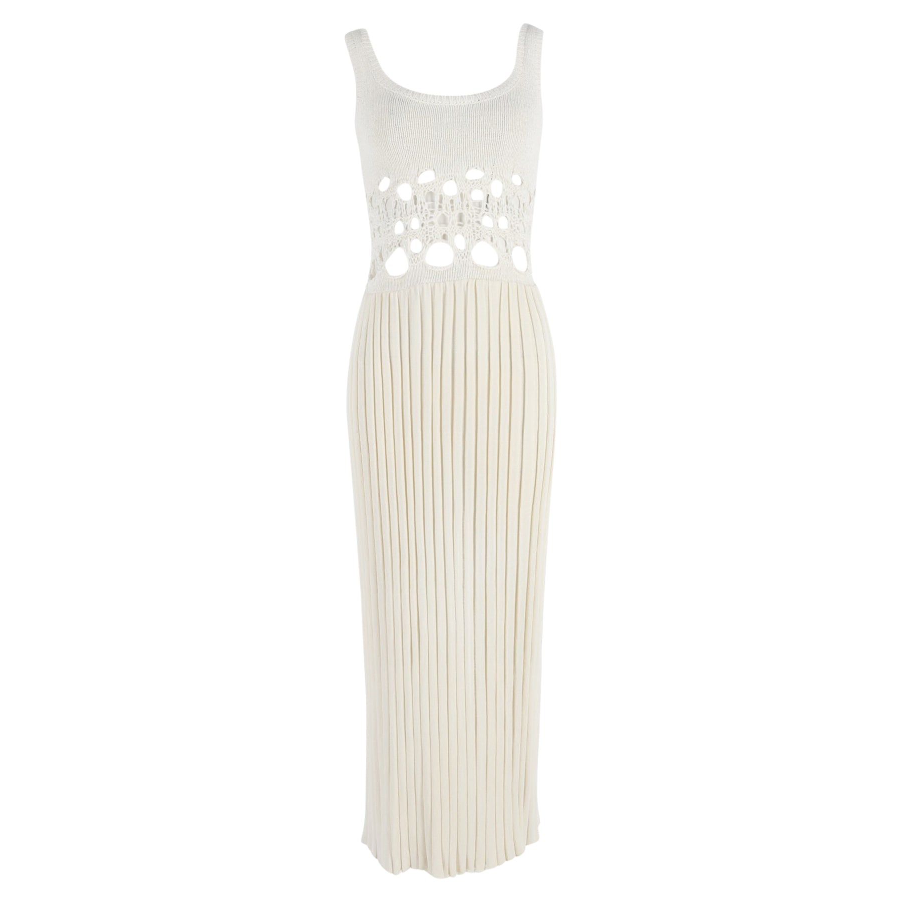 Christopher Esber Plissee Maxi Crochet-Strick Torso Kleid in Creme Nylon