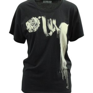 Alexander McQueen T-Shirt mit Rosenmuster aus schwarzer Baumwolle