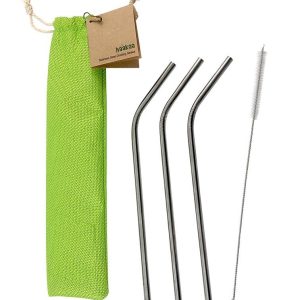 Haakaa Gebogene Edelstahl Strohhalme mit Reinigungsbürste, 3 Stück