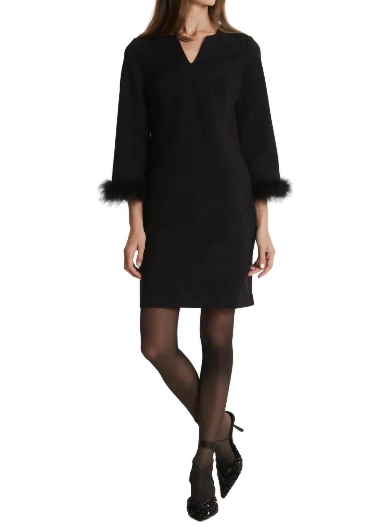 Chelsea Ponte Feathers Kleid in Schwarz