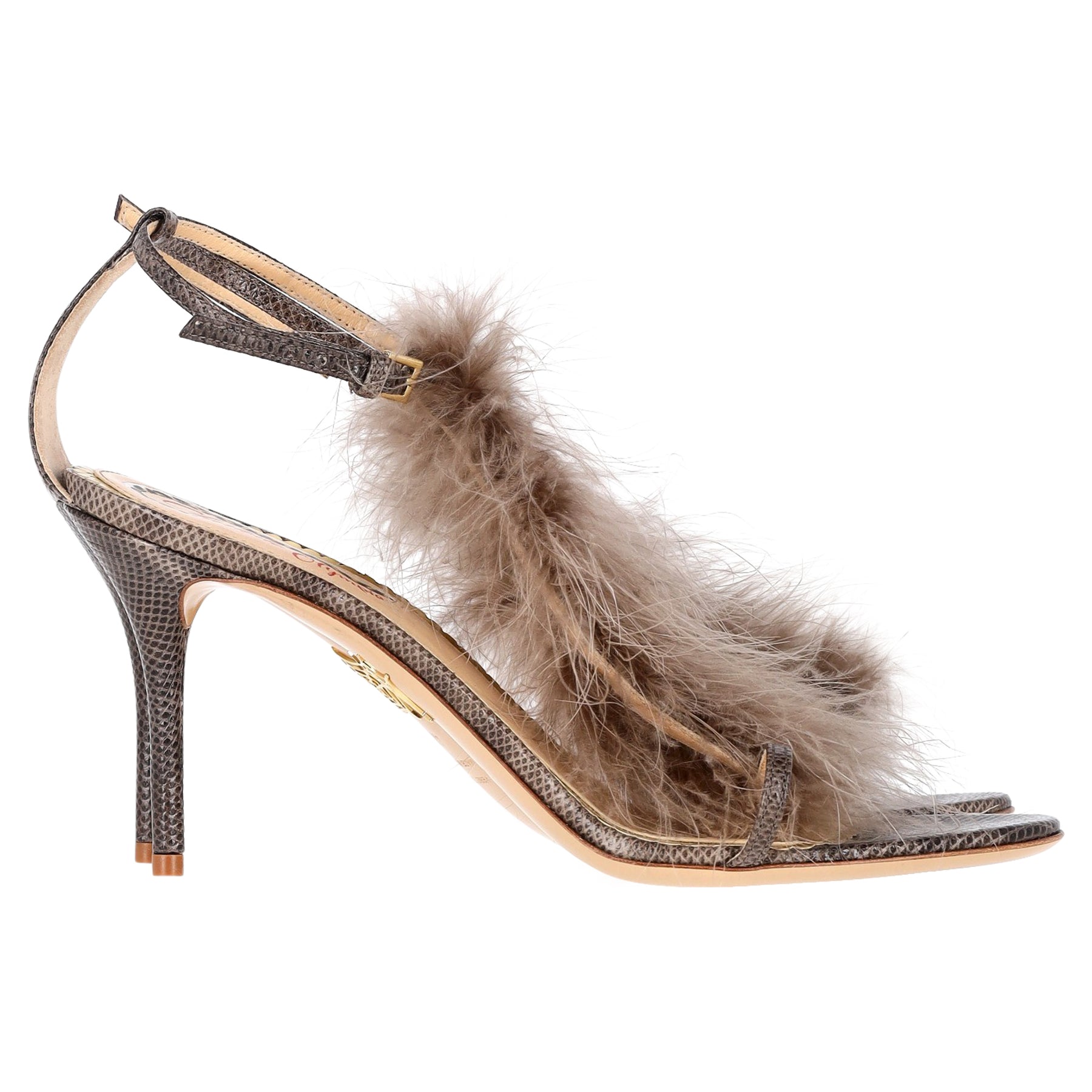 Charlotte Olympia Karung Sandalen mit Kunstpelzbesatz aus braunem Leder