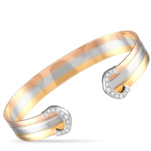 Cartier 18K Gelb, Weiß und Roségold Diamant Doppel C Trinity Armband CA05 -051424