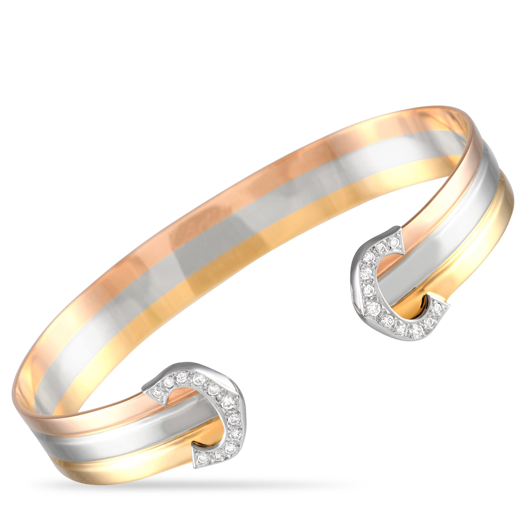 Cartier 18K Gelb, Weiß und Roségold Diamant Doppel C Trinity Armband CA05 -051424