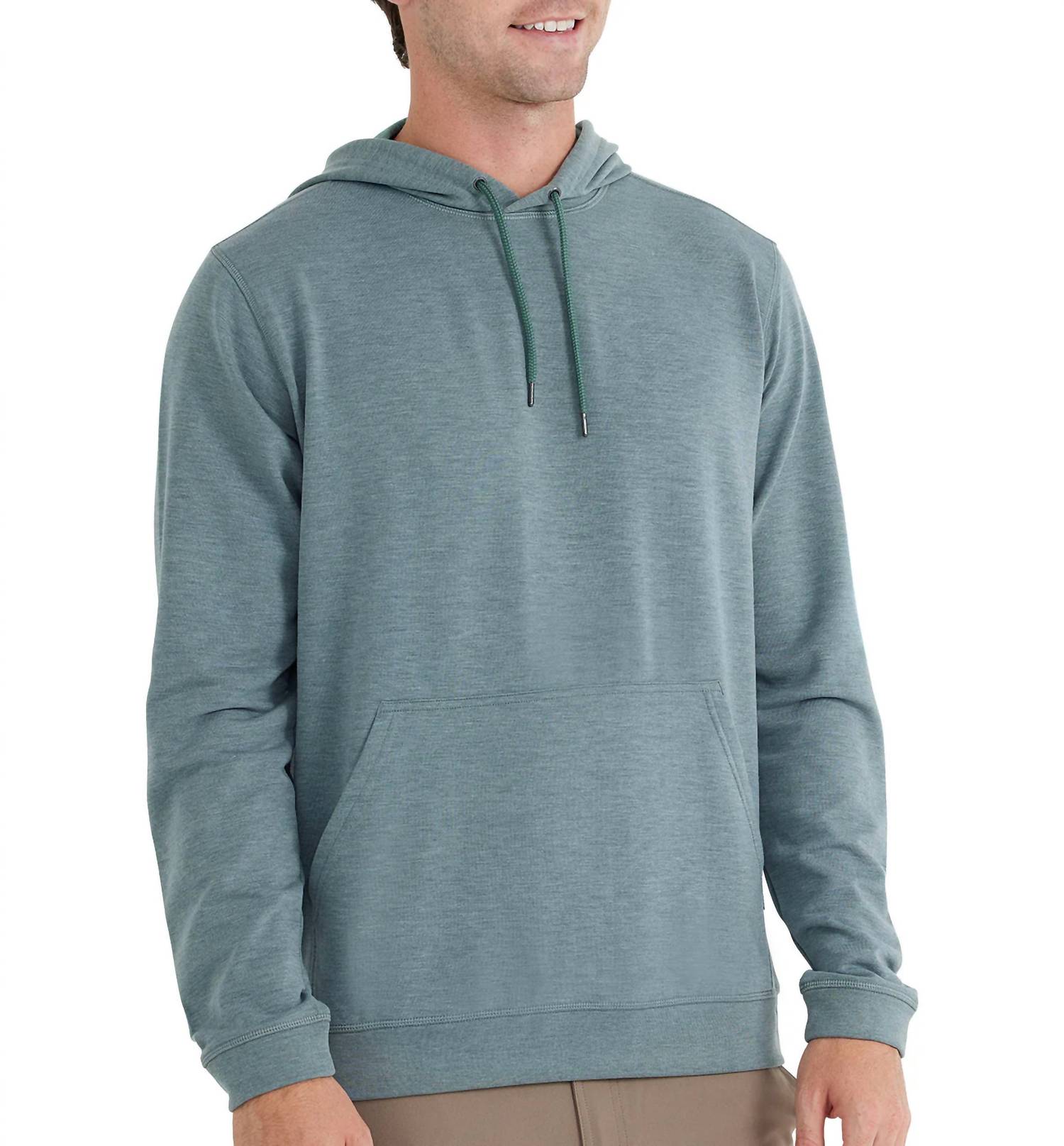 Herren Bambus Fleece Pullover Hoody In Heather Juniper