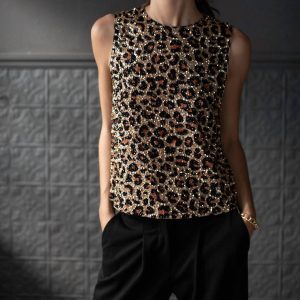 Yves Leopard Pailletten-Top in Mehrfarbig