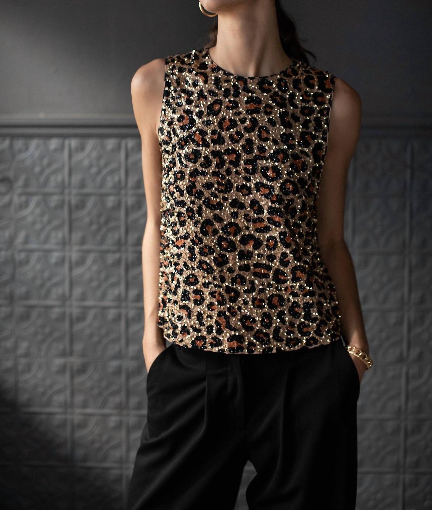 Yves Leopard Pailletten-Top in Mehrfarbig