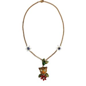 Dolce & Gabbana Messing Leopard Flower verziert Statement Damen Halskette (Vorbesitz)