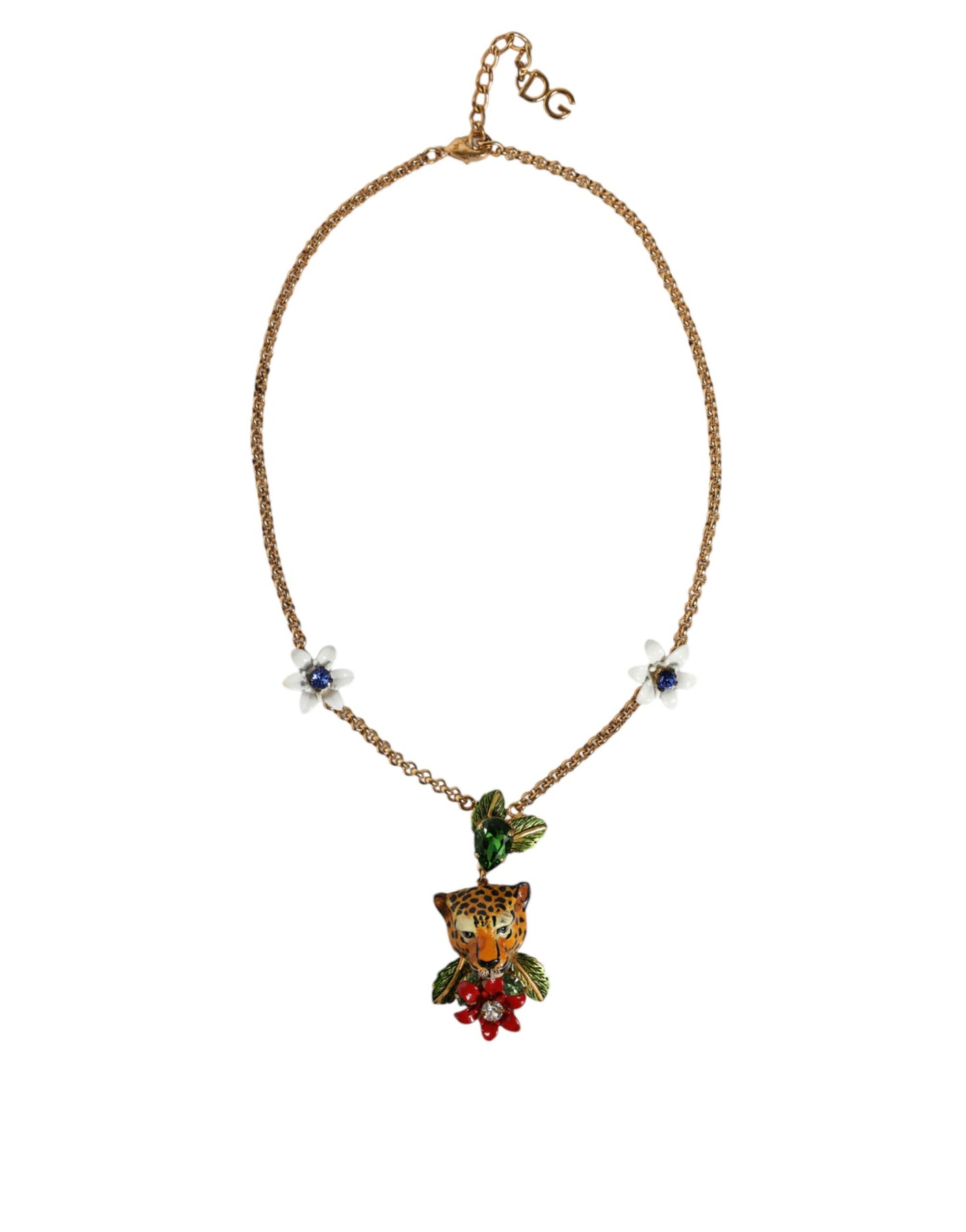 Dolce & Gabbana Messing Leopard Flower verziert Statement Damen Halskette (Vorbesitz)