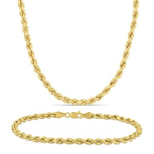 Mimi & Max Herren Seil Kette Halskette und Armband Set 10K Gelbgold