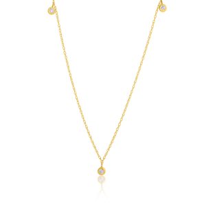 14k Gelbgold 3 Stein Diamant Halskette