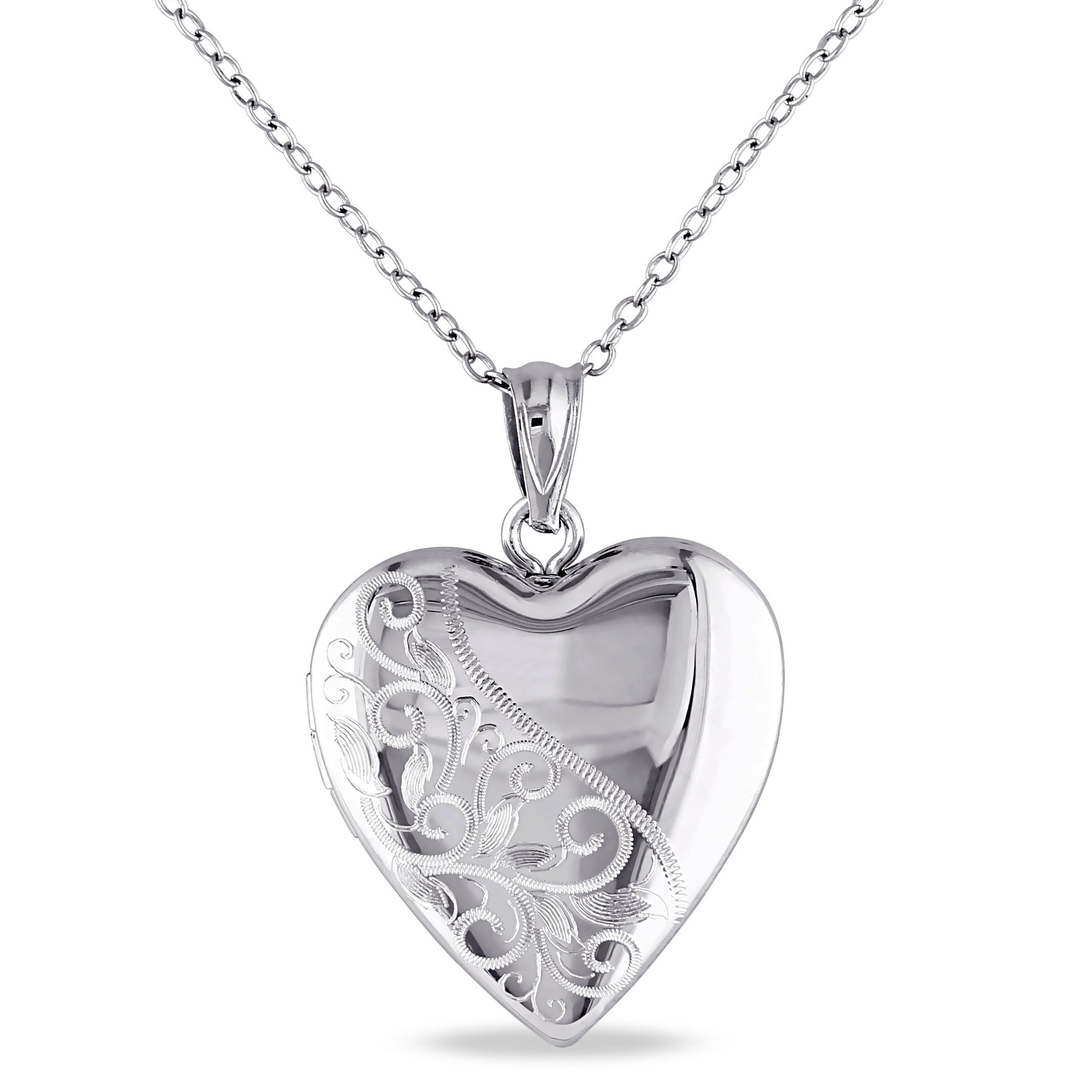 Mimi & Max Gravierte Filigrane Herz Medaillon Anhänger mit Kette in Sterling Silber