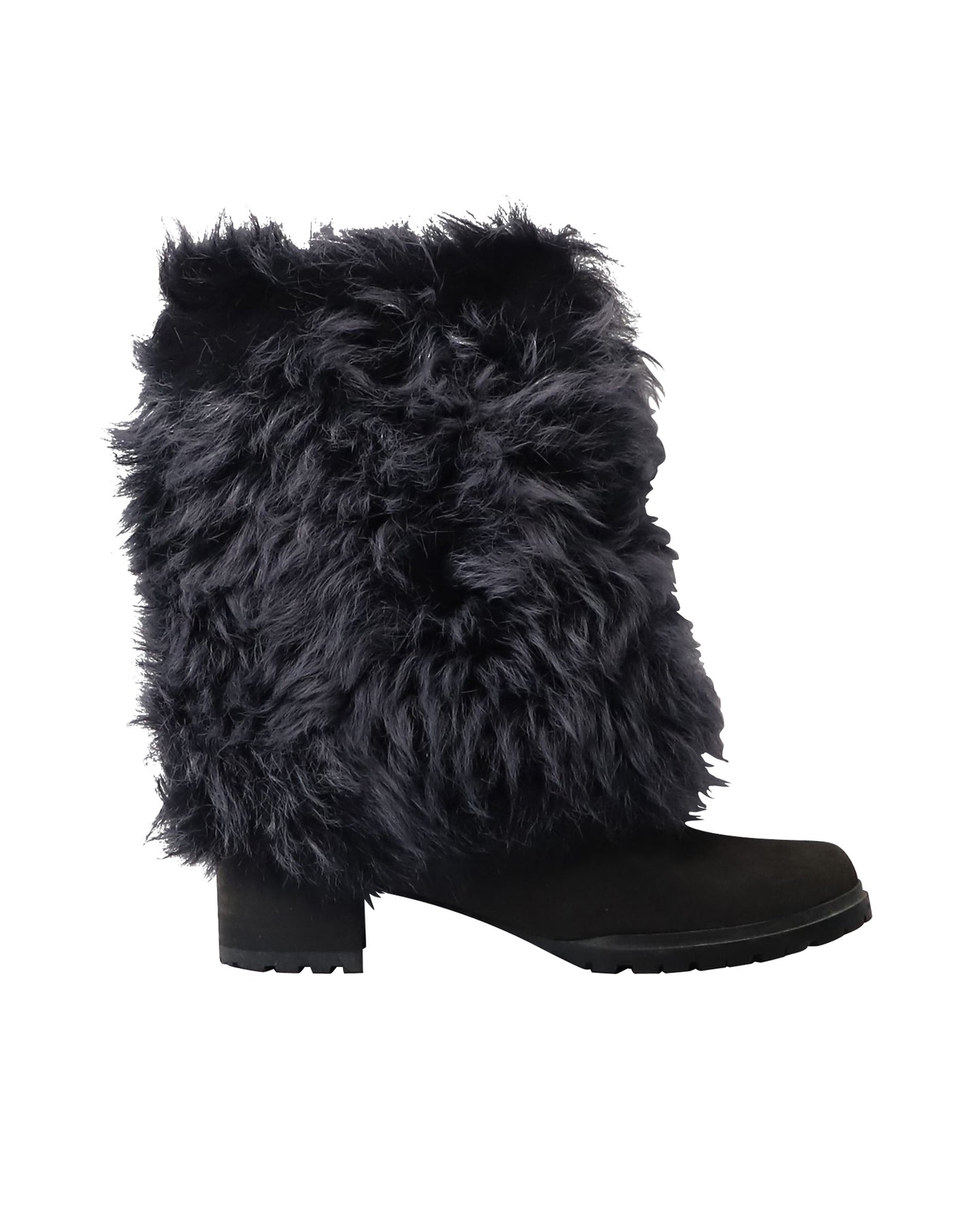 Stuart Weitzman ‚Blizzard‘ Pelz Mid-High Stiefel in schwarzem Wildleder