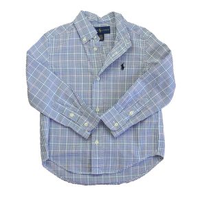 Ralph Lauren Jungen blau , rot plaid Knopf nach unten langen Ärmel 7805826302012