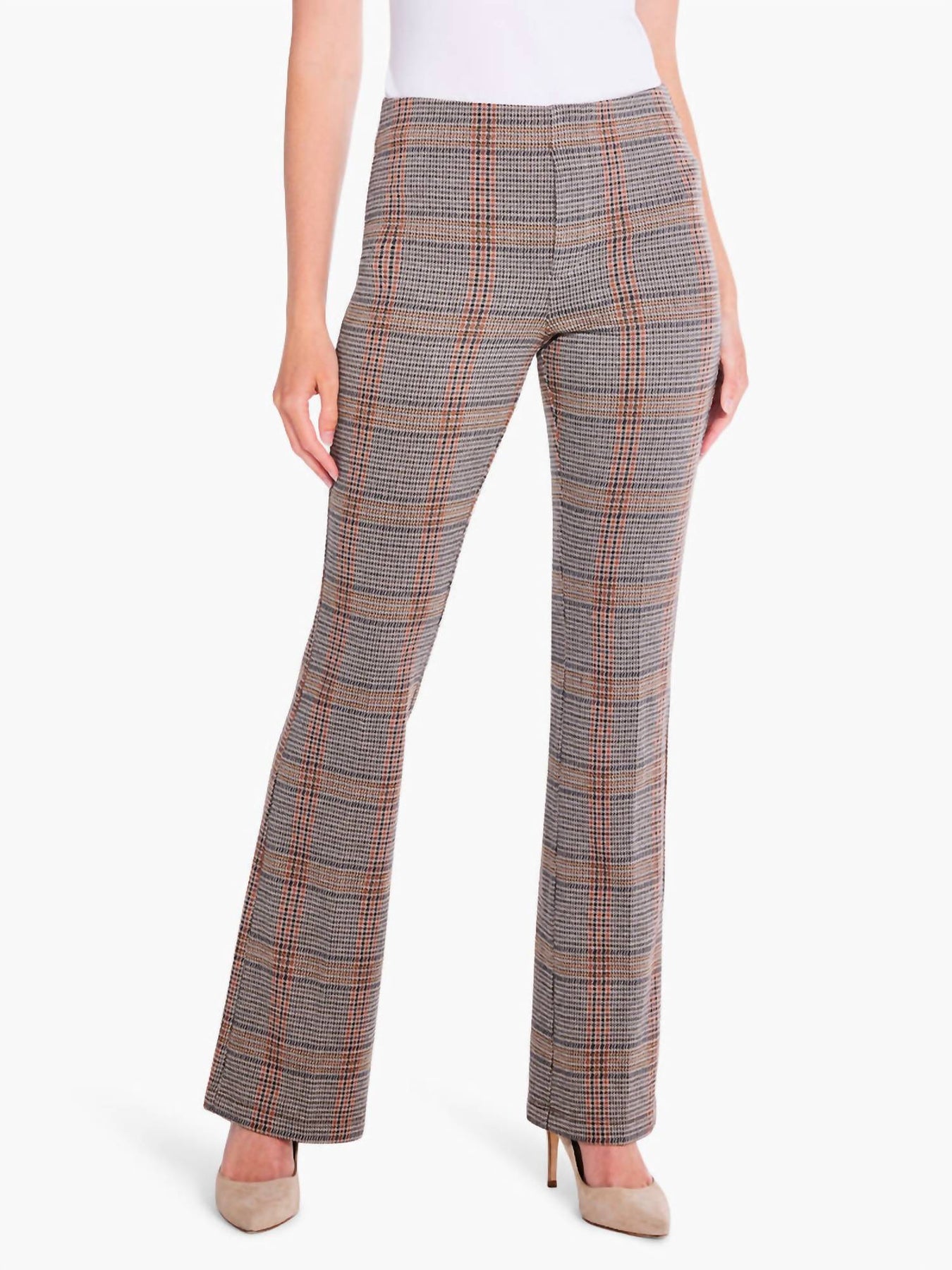 Skizzierte karierte Bootcut Hose in Neutral Mehrfarbig