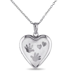 Mimi & Max Gravierte Herz und Hände Medaillon Anhänger mit Kette in Sterling Silber