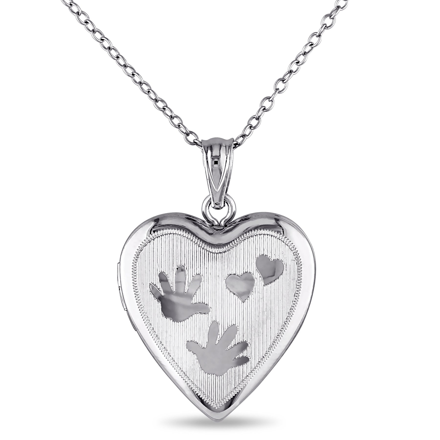 Mimi & Max Gravierte Herz und Hände Medaillon Anhänger mit Kette in Sterling Silber