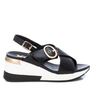 Damen Keil Kreuzband Sandalen in schwarz 7704755372092