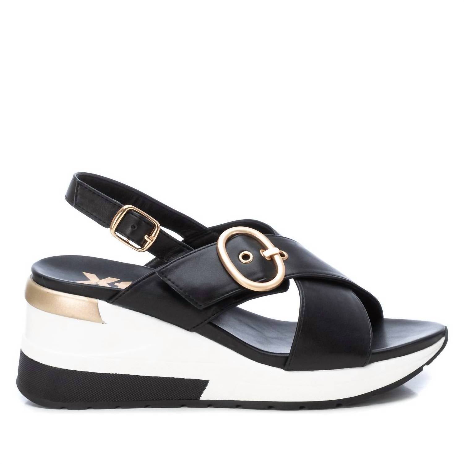 Damen Wedge Cross Strap Sandalen in Schwarz