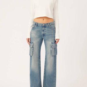 Zoie weites Bein Cargo niedriger Bund Jeans in Blau