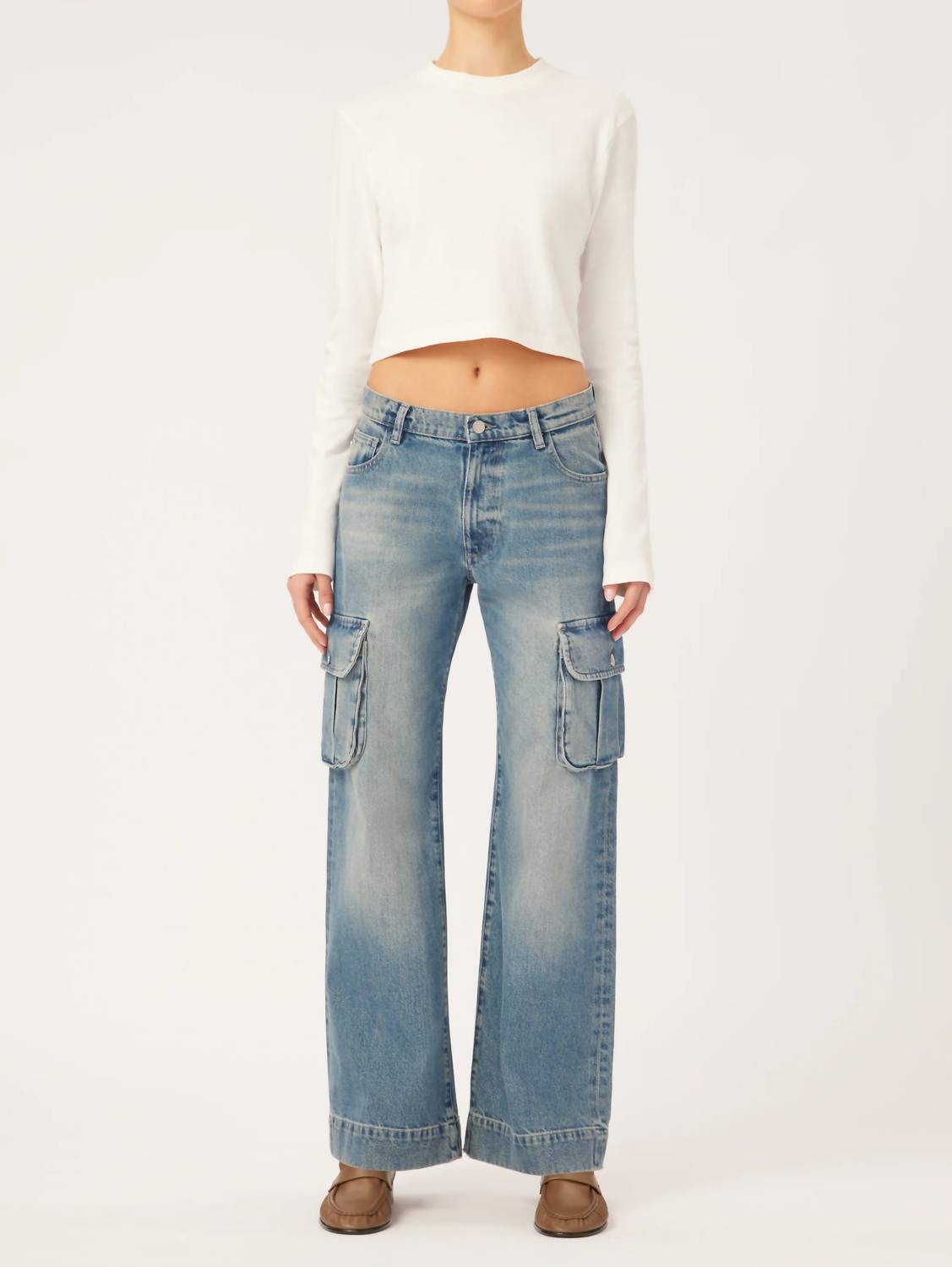 Zoie weites Bein Cargo niedriger Bund Jeans in Blau