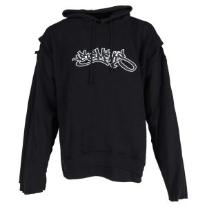 Vetements Patched lang Ärmel Hip Hop Kapuzenpullover aus schwarzer Baumwolle