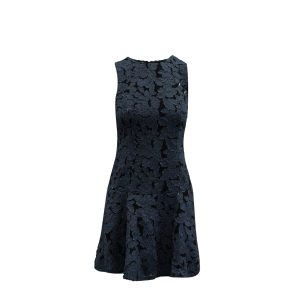 Alice + Olivia Fona Denim Kleid mit Blumenspitze aus blauem Polyester