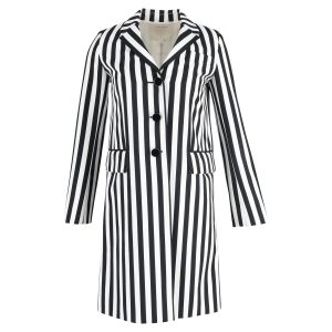 Marc Jacobs Stripe Print Einreihiges Trenchcoat aus schwarzer und weißer Wolle 7833183223868