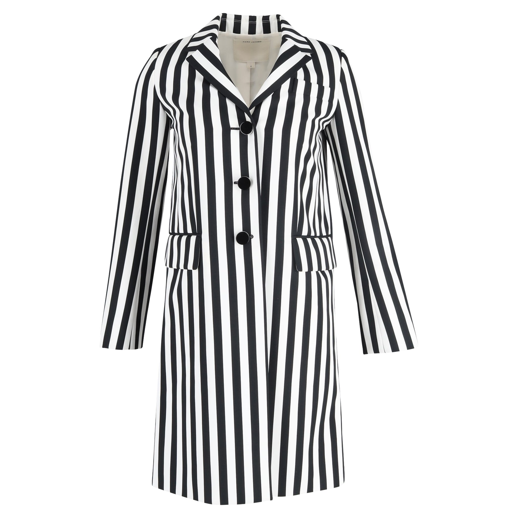 Marc Jacobs Einreihiger Trenchcoat mit Streifenmuster aus schwarzer und weißer Wolle