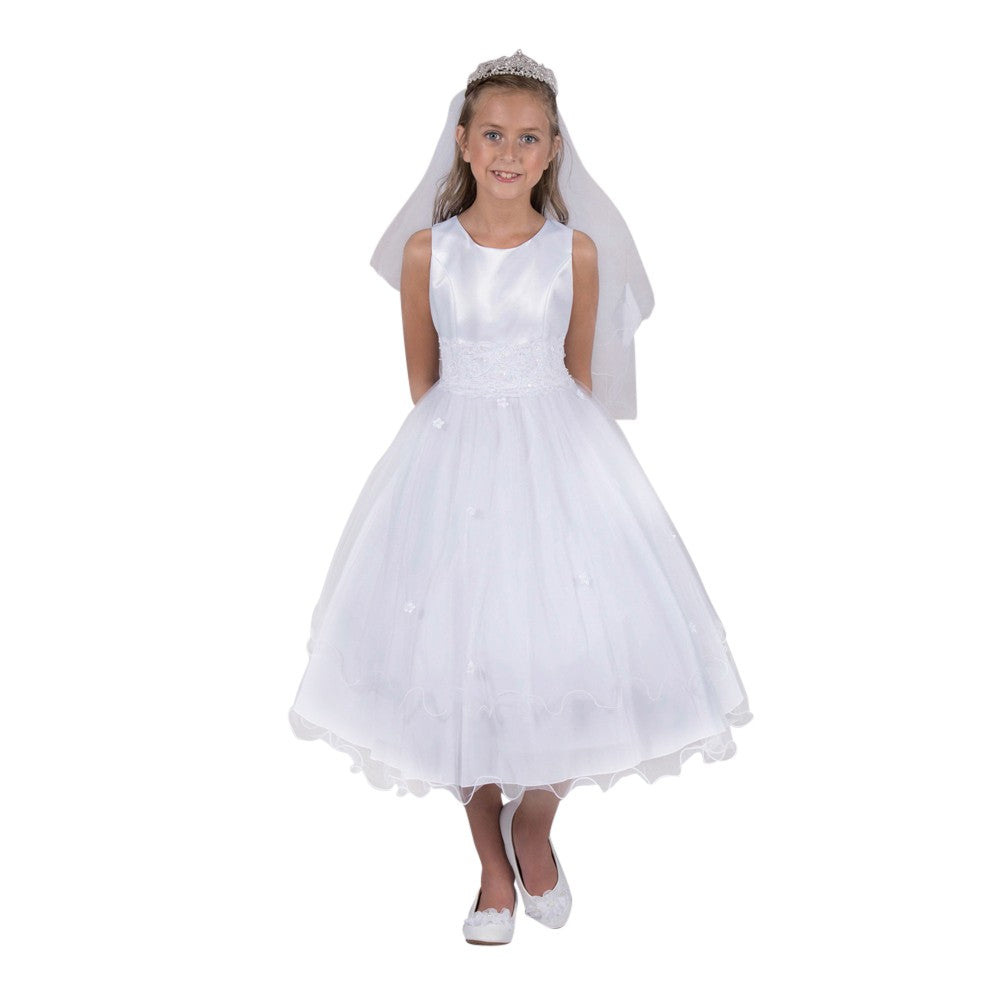 Mädchen 'Weiß Satin Spitze Beadwork Wire Hem Communion Kleid, Größen 2-16