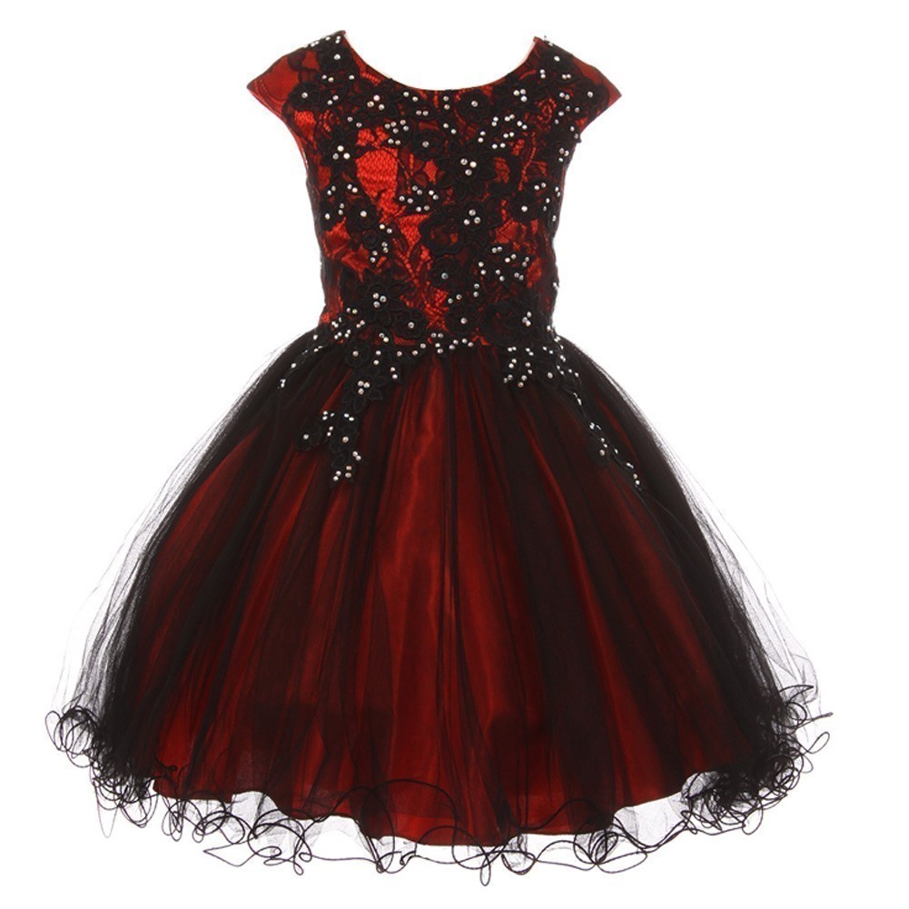 Große Mädchen rot schwarz Strass bestickt Spitze Junior Brautjungfernkleid 8-16