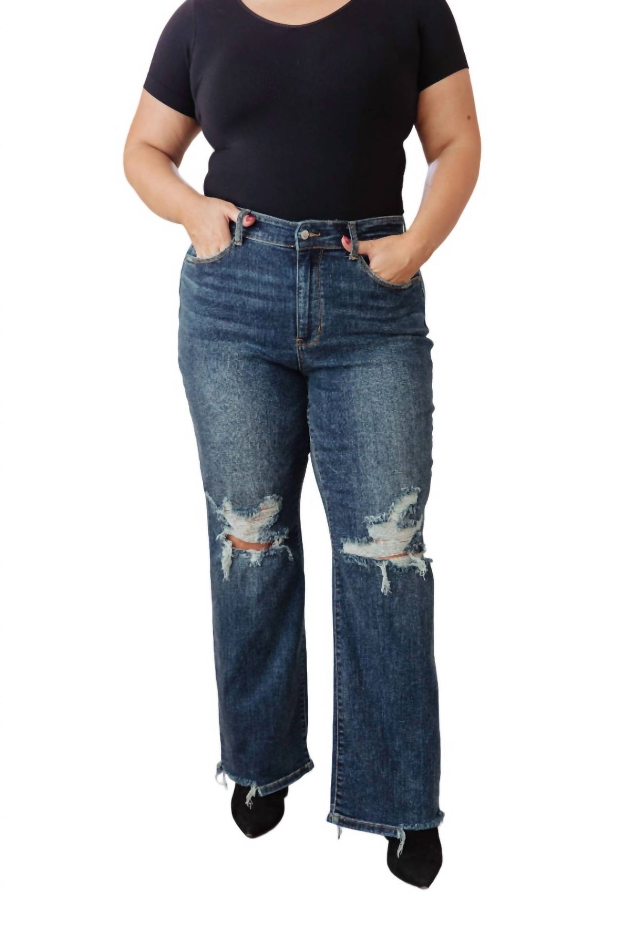 Hoher Bund 90's Straight Jeans in Schwarz