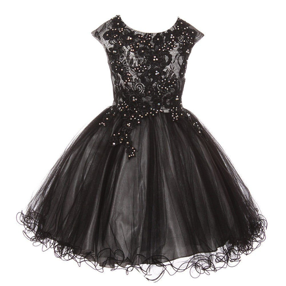 Große Mädchen Silber Schwarz Strass bestickt Spitze Junior Brautjungfernkleid 8-16
