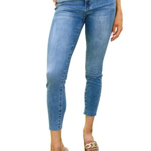 Hi-Waisted gestickte Tasche entspannte Jeans in der Mitte Waschung 7704783159356