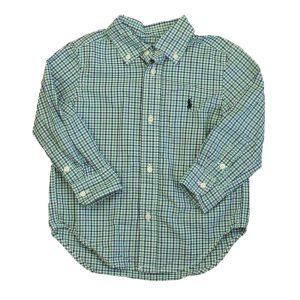 Ralph Lauren Jungen grün , blau überprüfen Taste nach unten langen Ärmel – 7805831577660