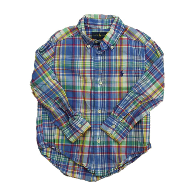 Ralph Lauren Jungen Blau – Grün – Gelb kariert mit Knopfleiste Langarm