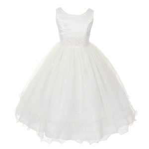 kleine Mädchen Elfenbein Satin Spitze Perlenarbeiten Blumenmädchen Kleid 2-6