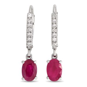 LB Exclusive 14K Weißgold 0,10ct Diamant und Rubin Tropfen Ohrringe el-4- – 10371WRU