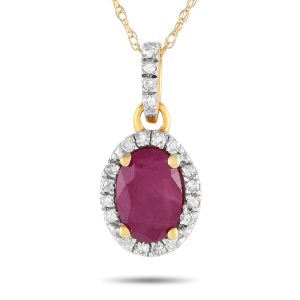 LB Exclusive 14K Gelbgold 0,10ct Diamant und Rubin Anhänger Halskette - – PD4 / 16075YRU