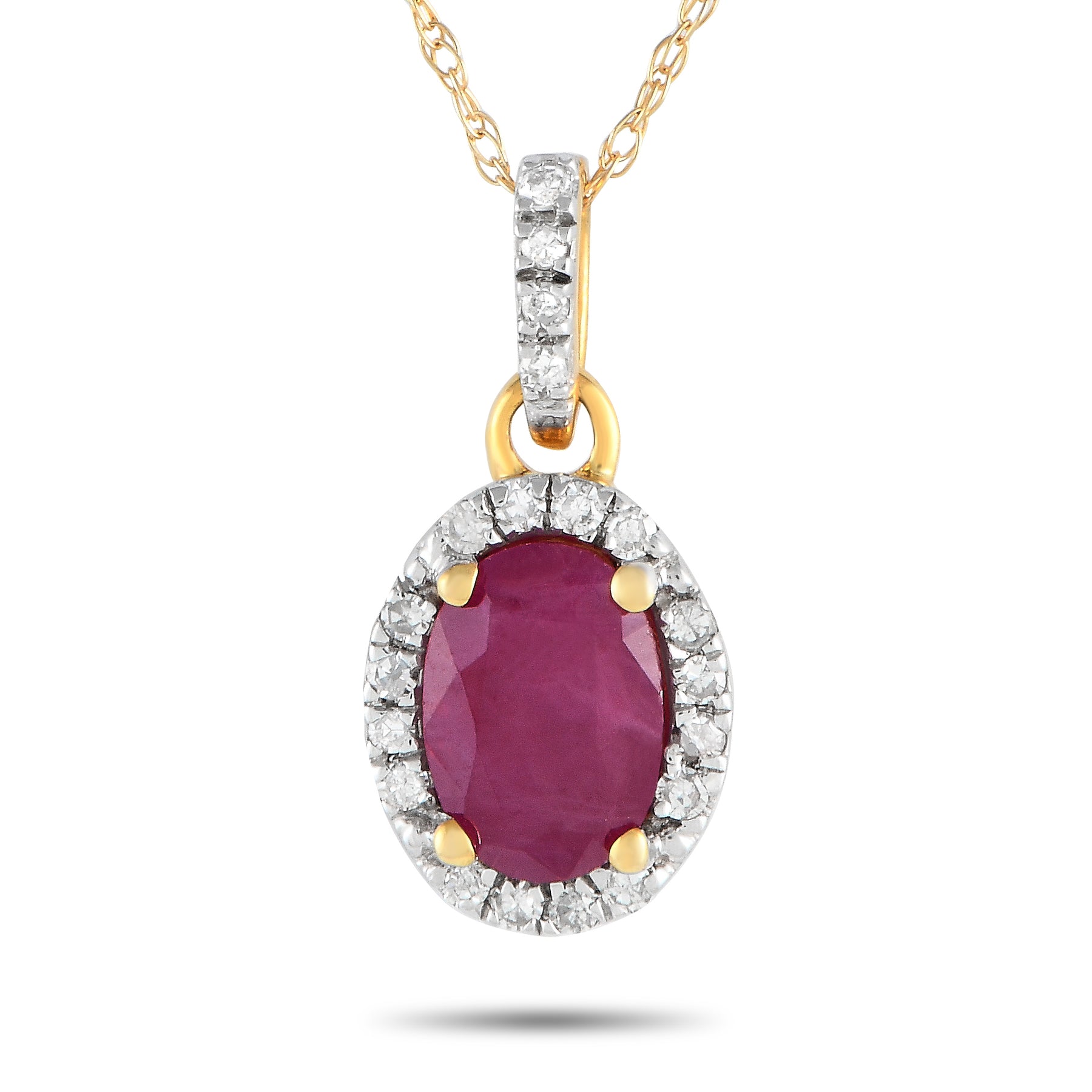 LB Exclusive 14K Gelbgold 0,10ct Diamant und Rubin Anhänger Halskette PD4 16075YRU