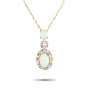 LB Exclusive 14K Gelbgold 0.08ct Diamant und opale Anhänger Halskette - – PD4 / 16183YOP