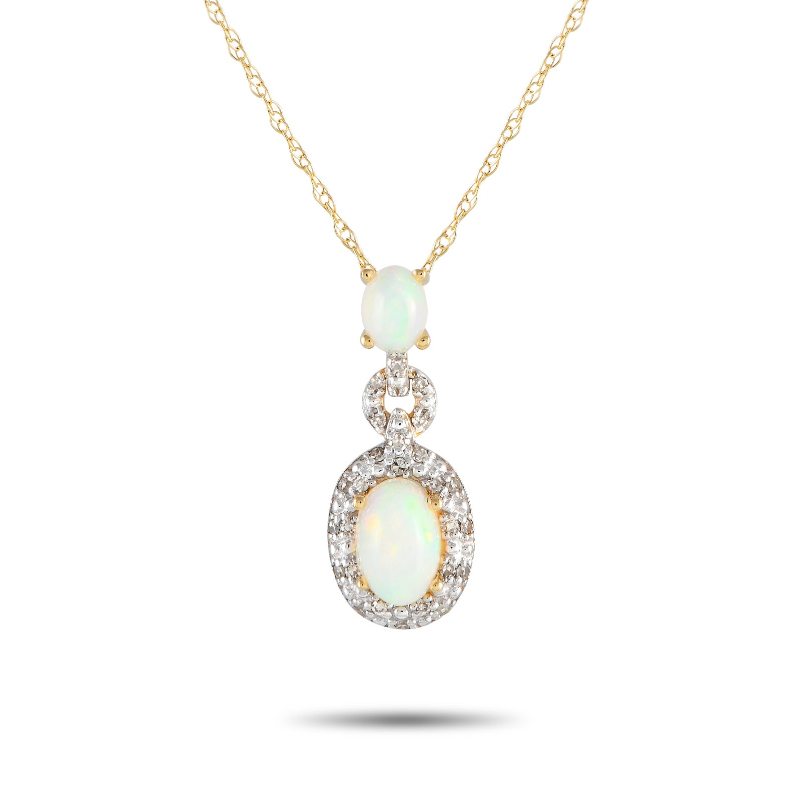 LB Exclusive 14K Gelbgold 0.08ct Diamant und Opal Anhänger Halskette PD4 16183YOP
