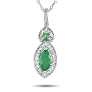 LB Exclusive 14K Weißgold 0.07ct Diamant und Smaragd Anhänger Halskette - – PD4 / 16299WEM