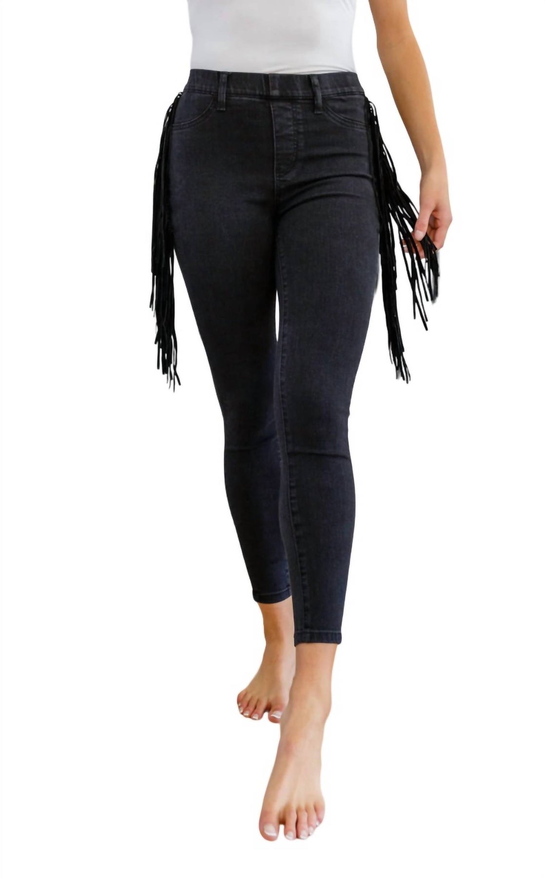 Seite Fringe Skinny Jegging in schwarz