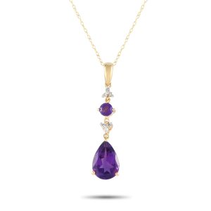 LB Exclusive 14K Gelbgold 0.05ct Diamant und Amethyst Anhänger Halskette - – PD4 / 16247YAM