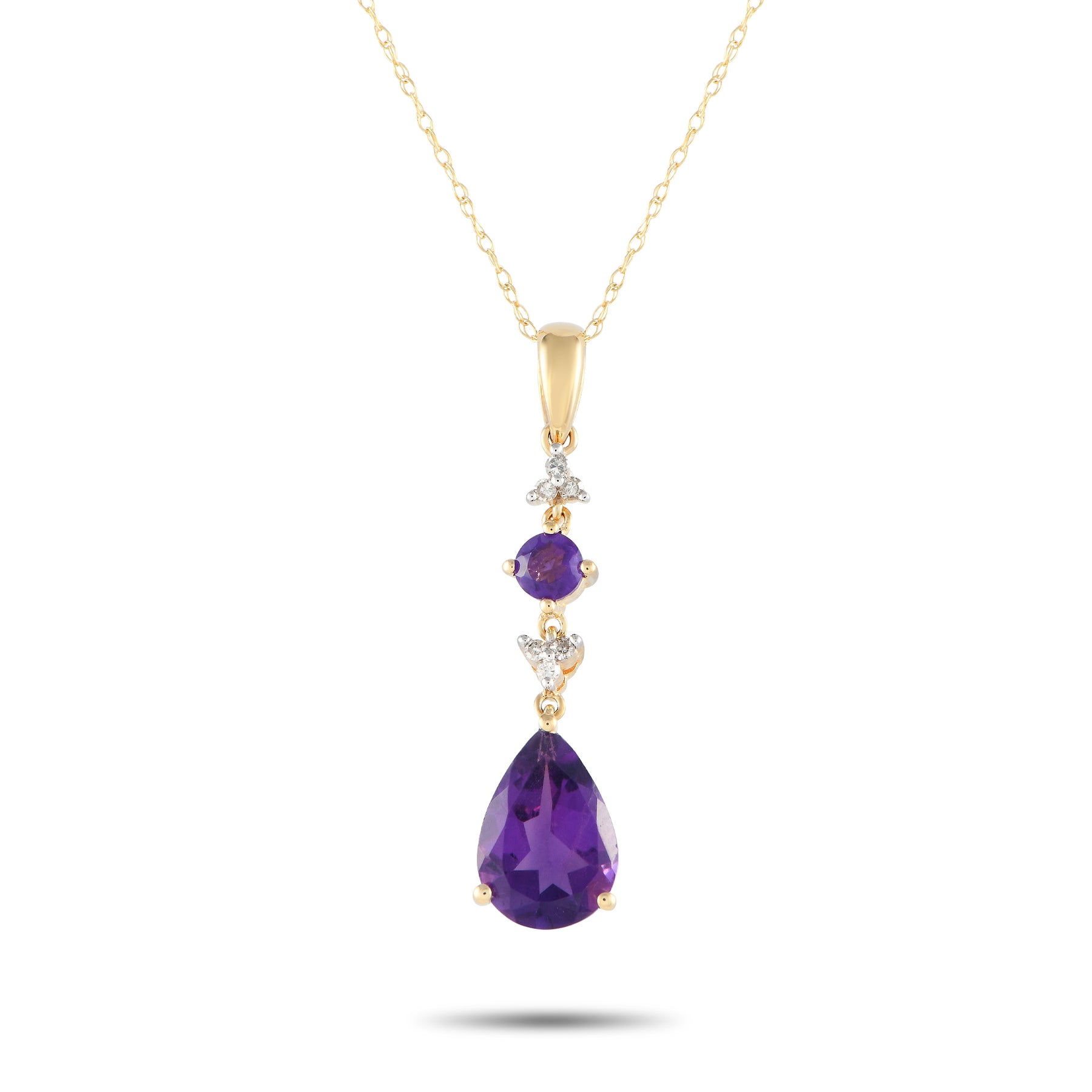 LB Exclusive 14K Gelbgold 0.05ct Diamant und Amethyst Anhänger Halskette PD4 16247YAM