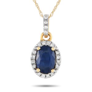 LB Exclusive 14K Gelbgold 0,10ct Diamant und Saphir Anhänger Halskette - – PD4 / 16075YSA