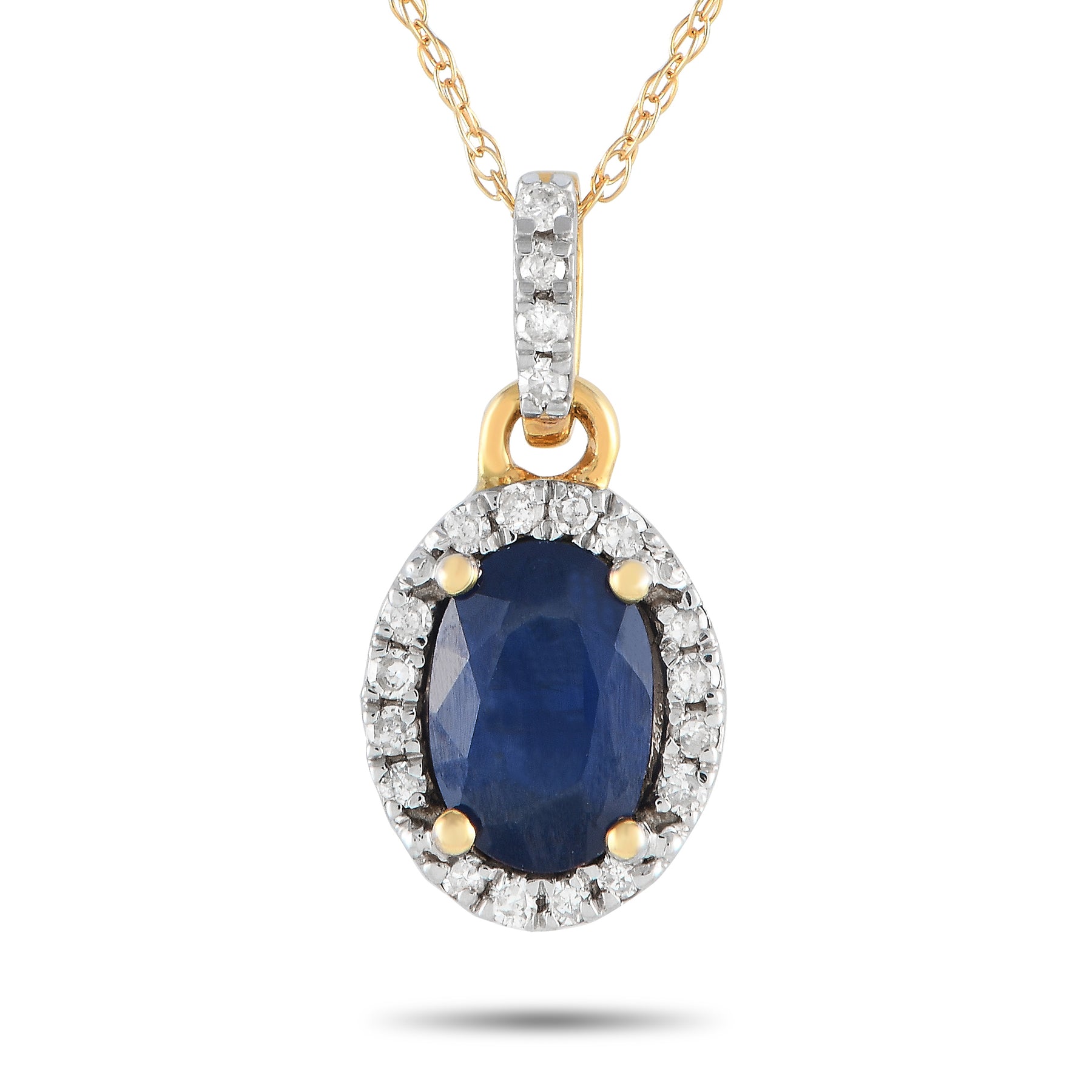 LB Exclusive 14K Gelbgold 0,10ct Diamant und Saphir Anhänger Halskette PD4 16075YSA